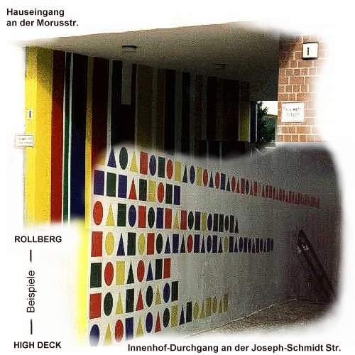 Bildcollage:
Durchgang an der Morusstraße und
Durchgang an der Joseph Schmidt Str.